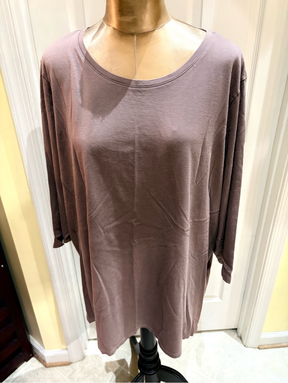 Land’s End 3X Relaxed Lt. Mauve Crew Neck 3/4 Sleeve Women's Top